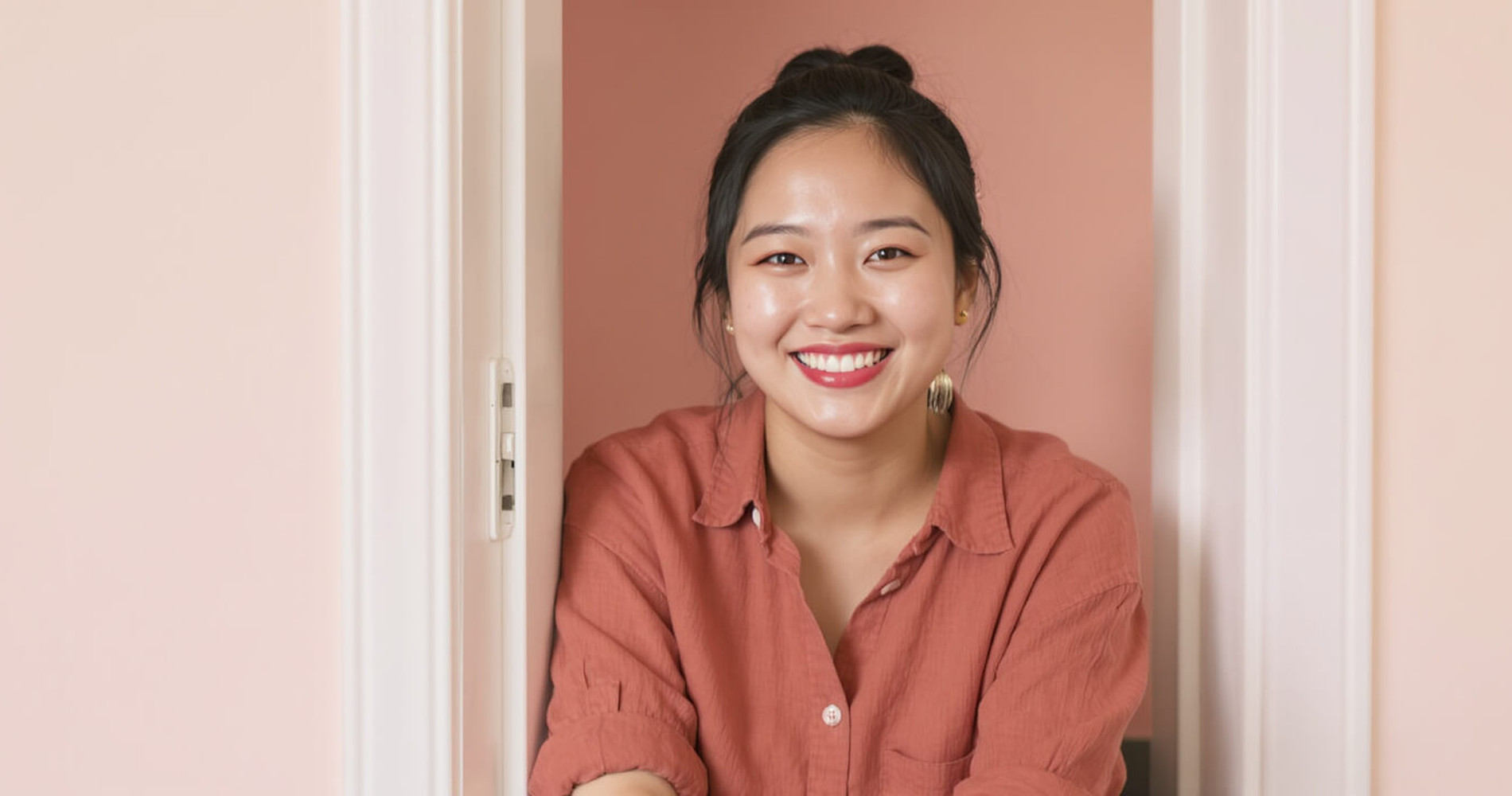 Selbstbewusste vietnamesische Frau lächelt im Tageslicht