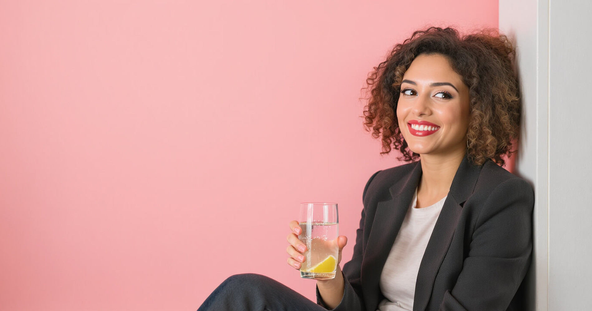 Frau mit Glas Mineralwasser beim Date